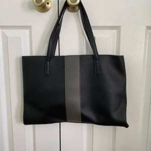 Vince Camuto Striped Black Leather Tote